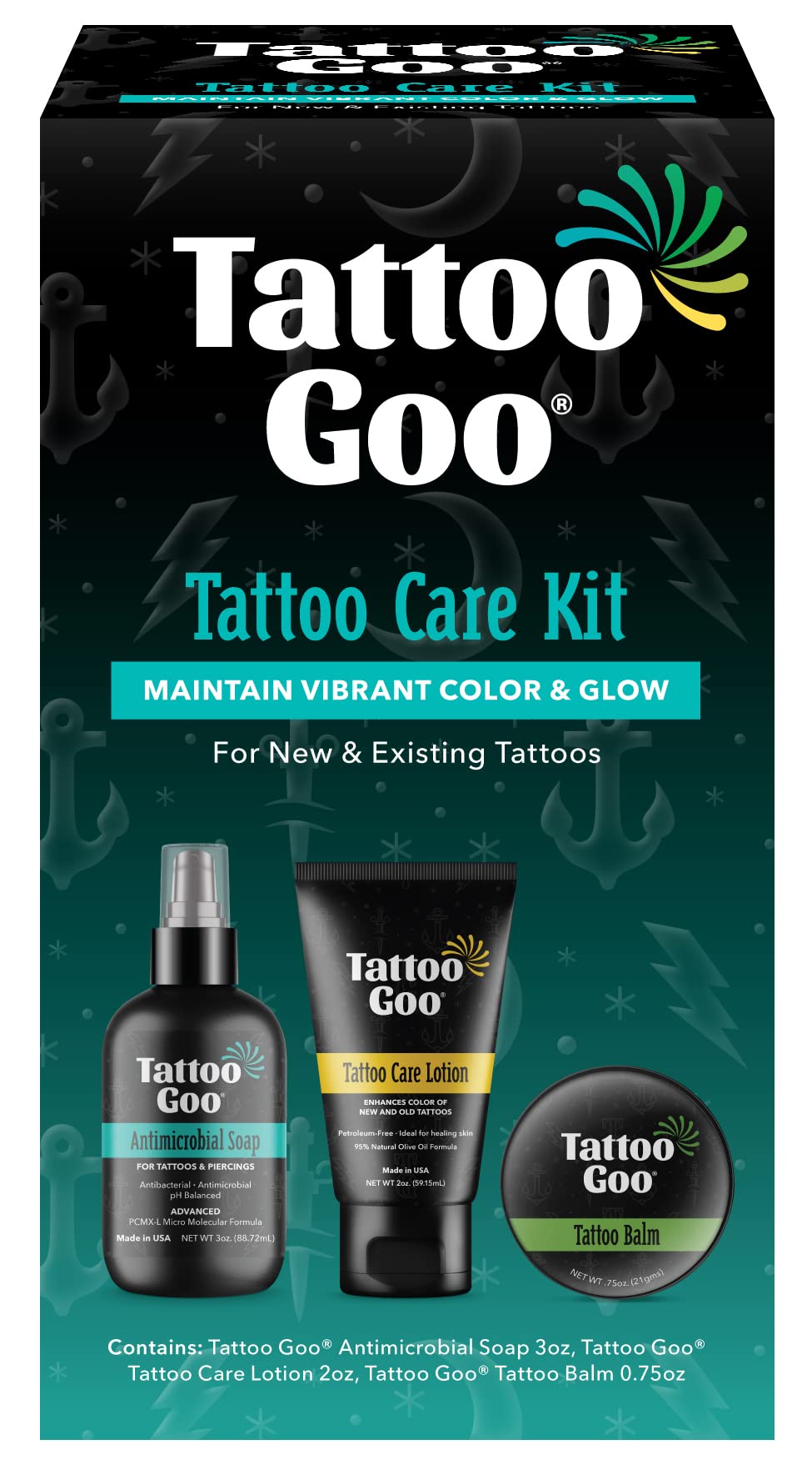 Tattoo Goo antimicrobial soap bottle cleanses new ink gently for healthier healing.