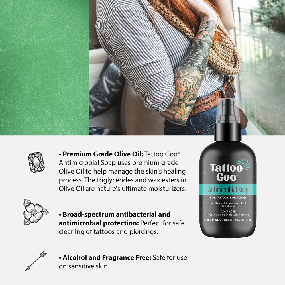 Tattoo Goo cleansing soap with olive oil highlights hydration