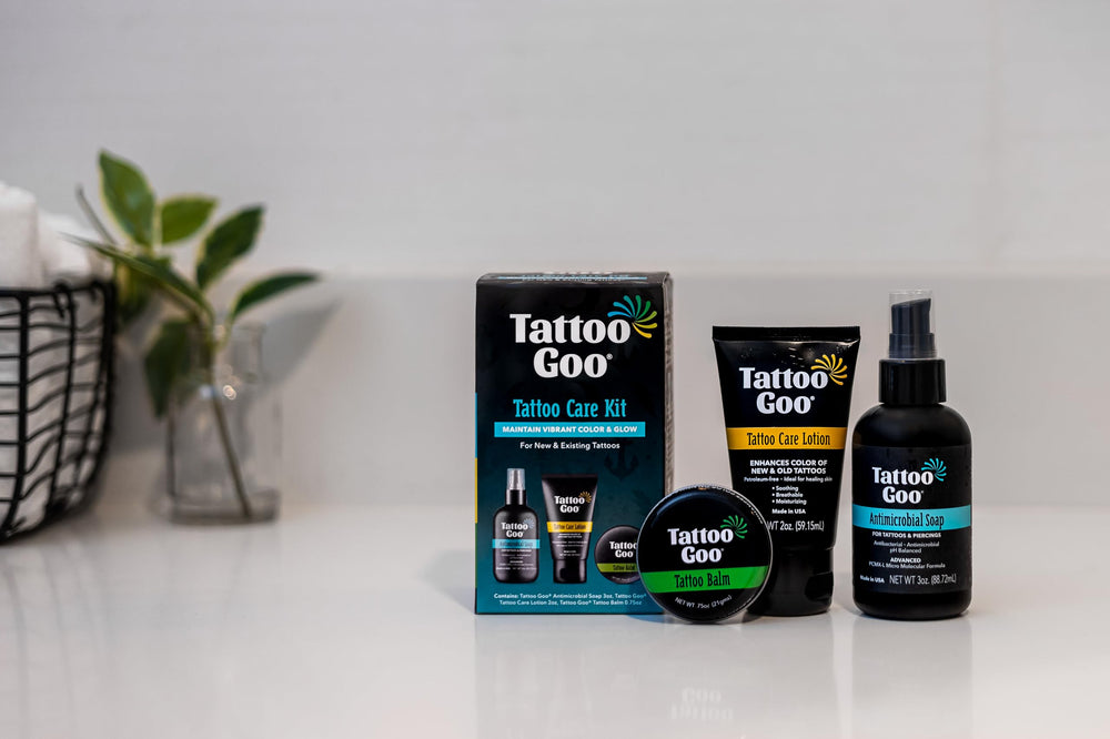 Tattoo Goo fragrance-free use illustrates irritation-free cleansing for sensitive skin