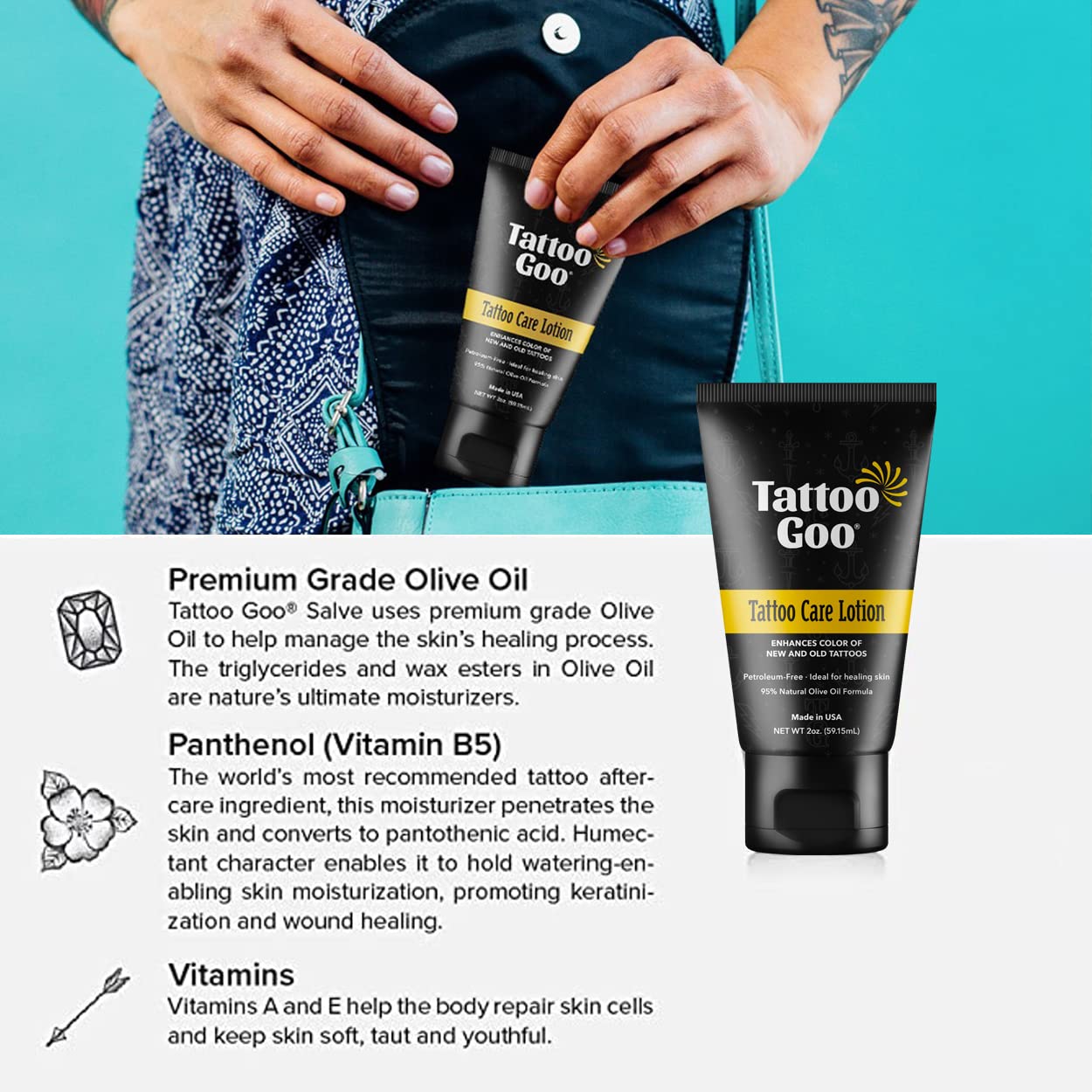 Tattoo Goo soap foam closeup highlights deep cleansing with minimal irritation.