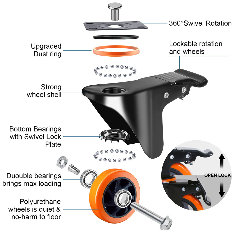 TAYLOON installation-ready heavy-duty casters for quick upgrades on furniture and carts.