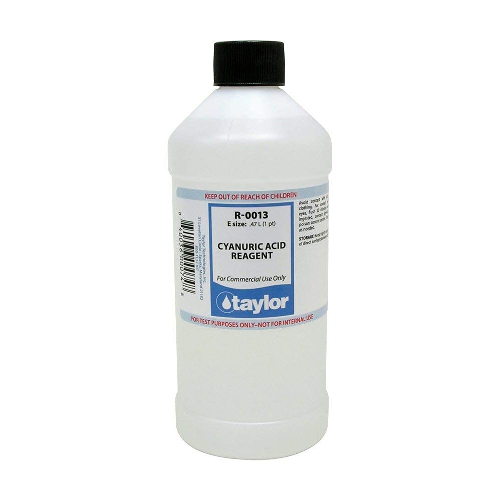 Taylor of London cyanuric acid 16 oz bottle ensures stable pool test readings and safe chemistry