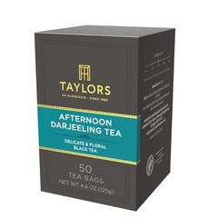 Taylors Darjeeling cup highlighting muscatel aroma and refined afternoon sip.