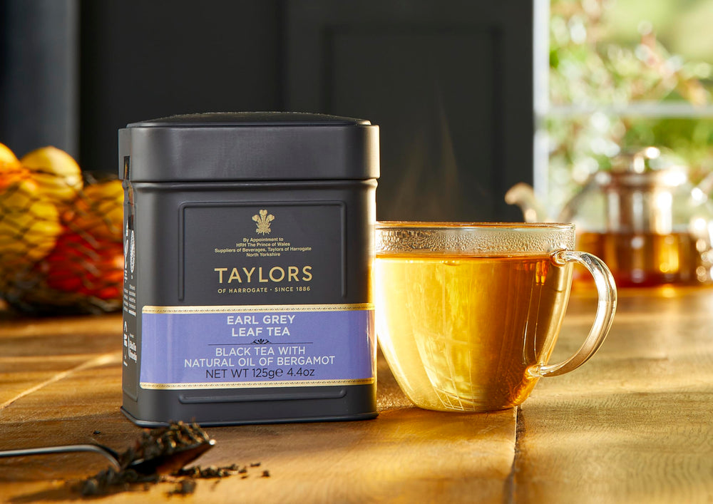 Close-up of Taylors Earl Grey black orthodox tea leaves for a premium sip