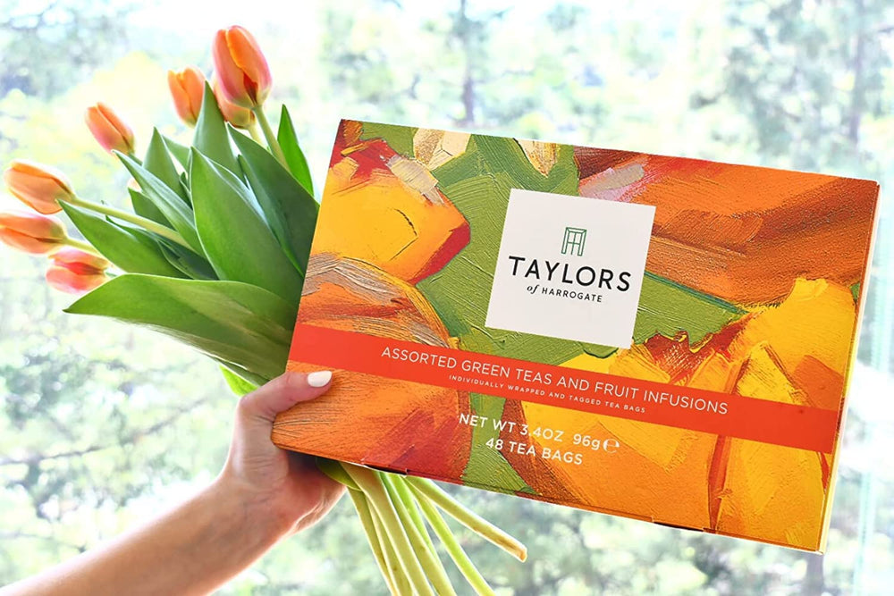 Taylors of Harrogate certifications logos carbon neutral and ethical partnerships reassure responsible sourcing.