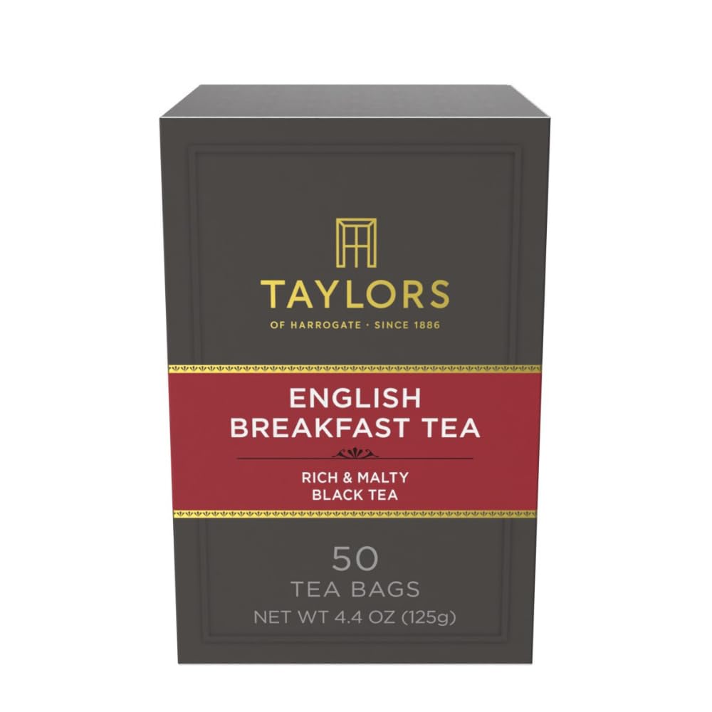Taylors of Harrogate English Breakfast tea bags pack of 50 for a reliable morning boost.