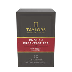 Taylors of Harrogate English Breakfast tea bags pack of 50 for a reliable morning boost.
