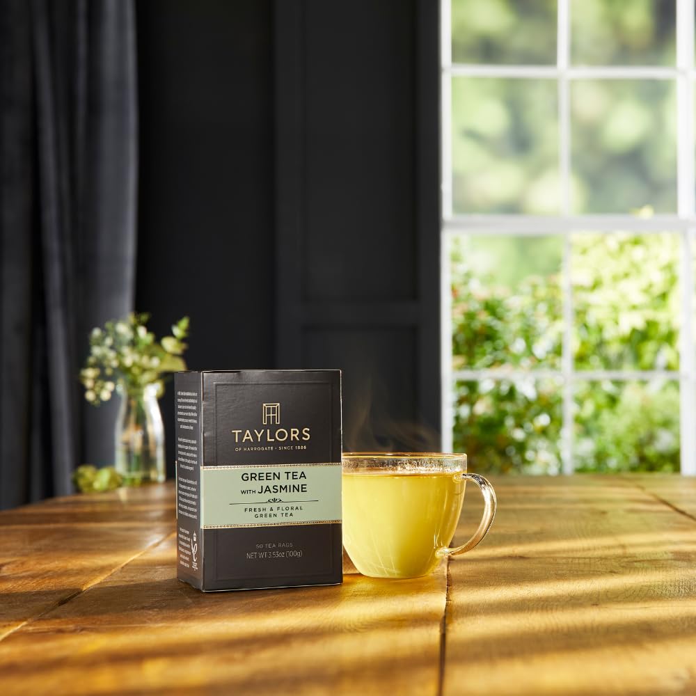 Boxed 50-tea-bag pack from Taylors of Harrogate, convenient daily ritual.
