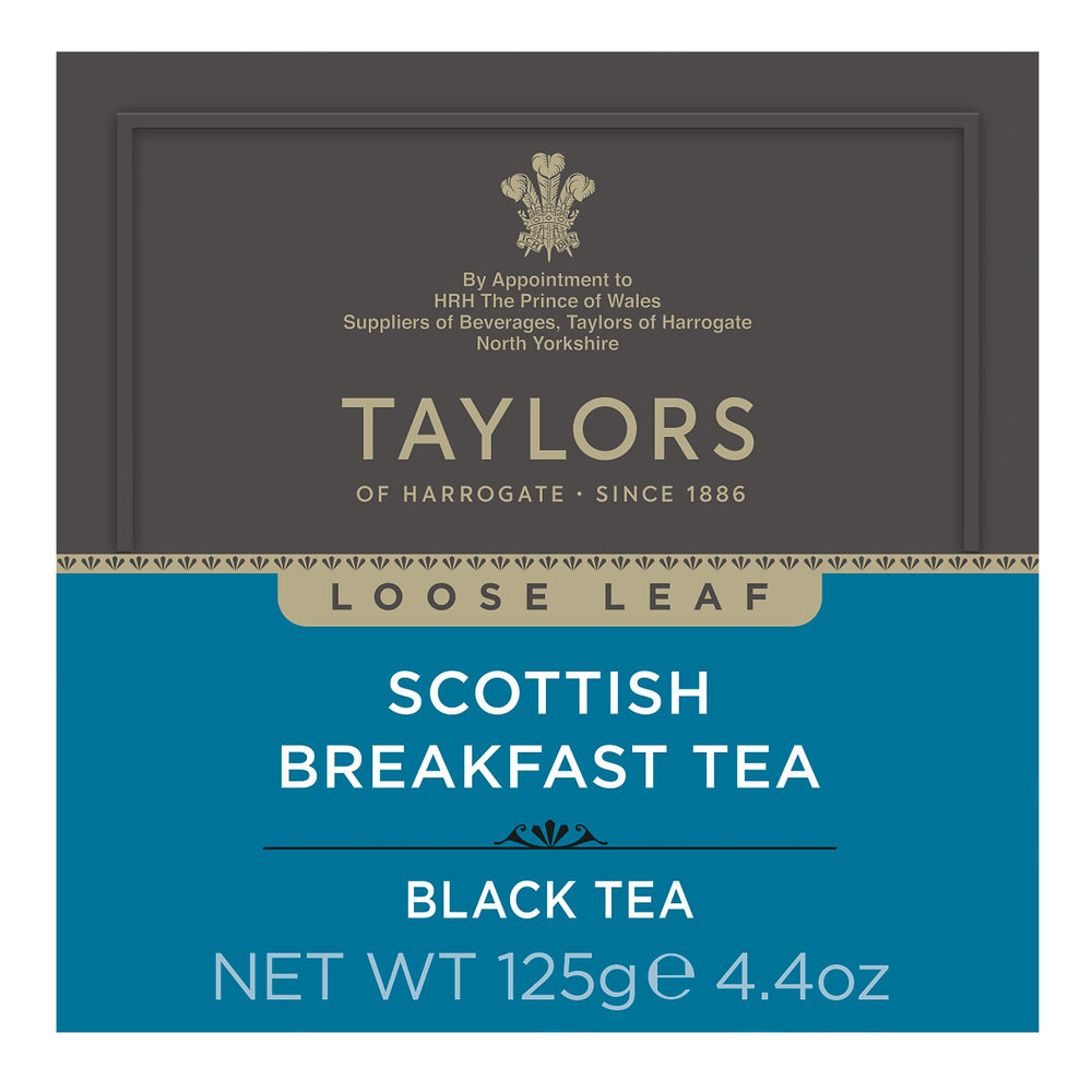 Packaging image for Taylors Scottish Breakfast, premium whole leaf quality.