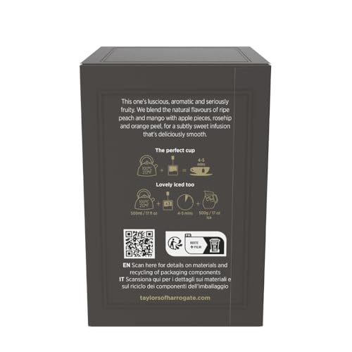 Close-up of Taylors of Harrogate tea bag emphasizing quality packaging.