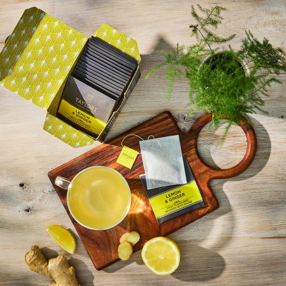 Taylors of Harrogate Lemon & Ginger ingredients close-up highlighting natural flavors