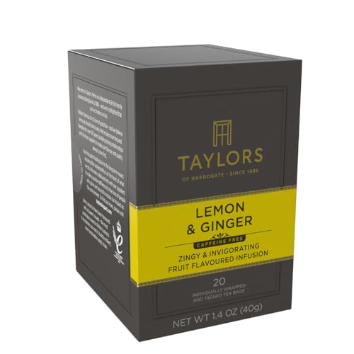 Taylors of Harrogate Lemon & Ginger tea steeping cup showing an inviting warm infusion