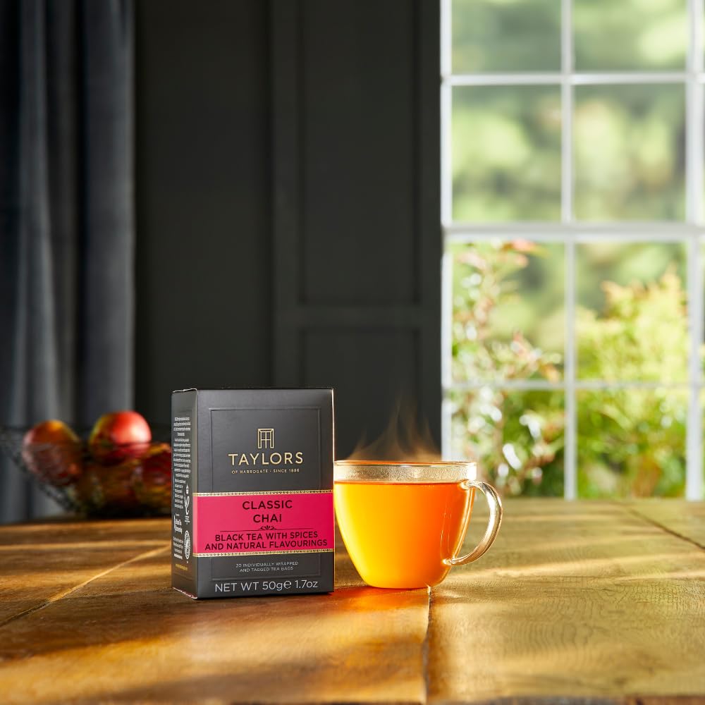 Twenty individually wrapped Taylors of Harrogate Classic Chai bags for quick, fresh brewing.