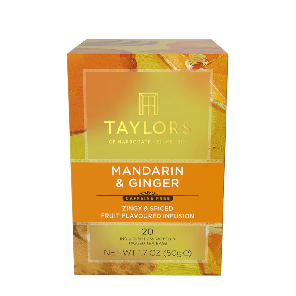 Taylors of Harrogate Mandarin & Ginger tea packaging for easy brewing