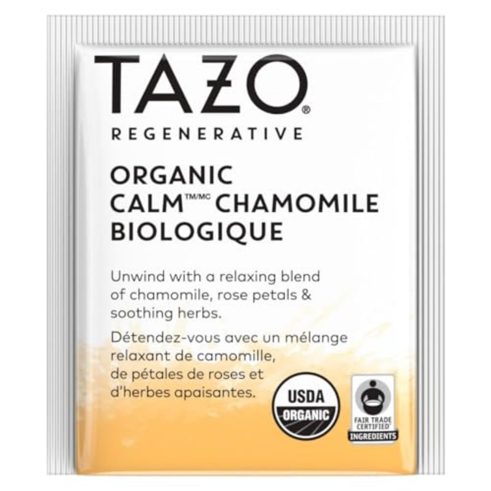 TAZO Calm Chamomile features Non-GMO and kosher certifications on the label.