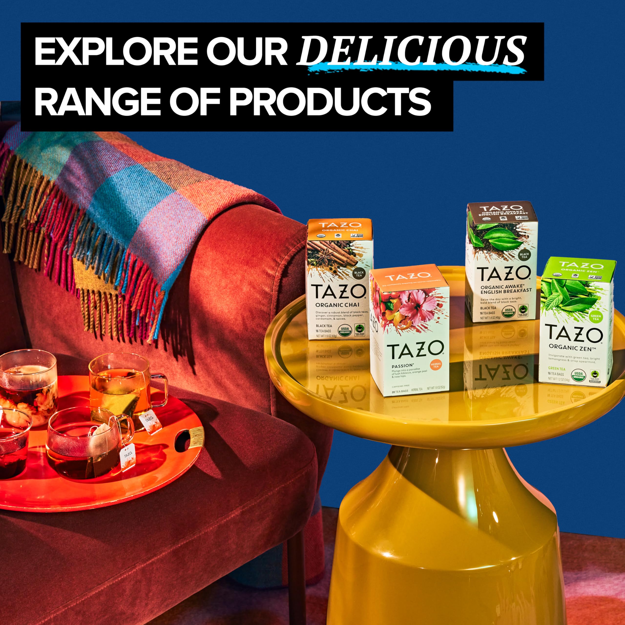 TAZO DREAM decaf tea bags provide caffeine-free evening sipping.