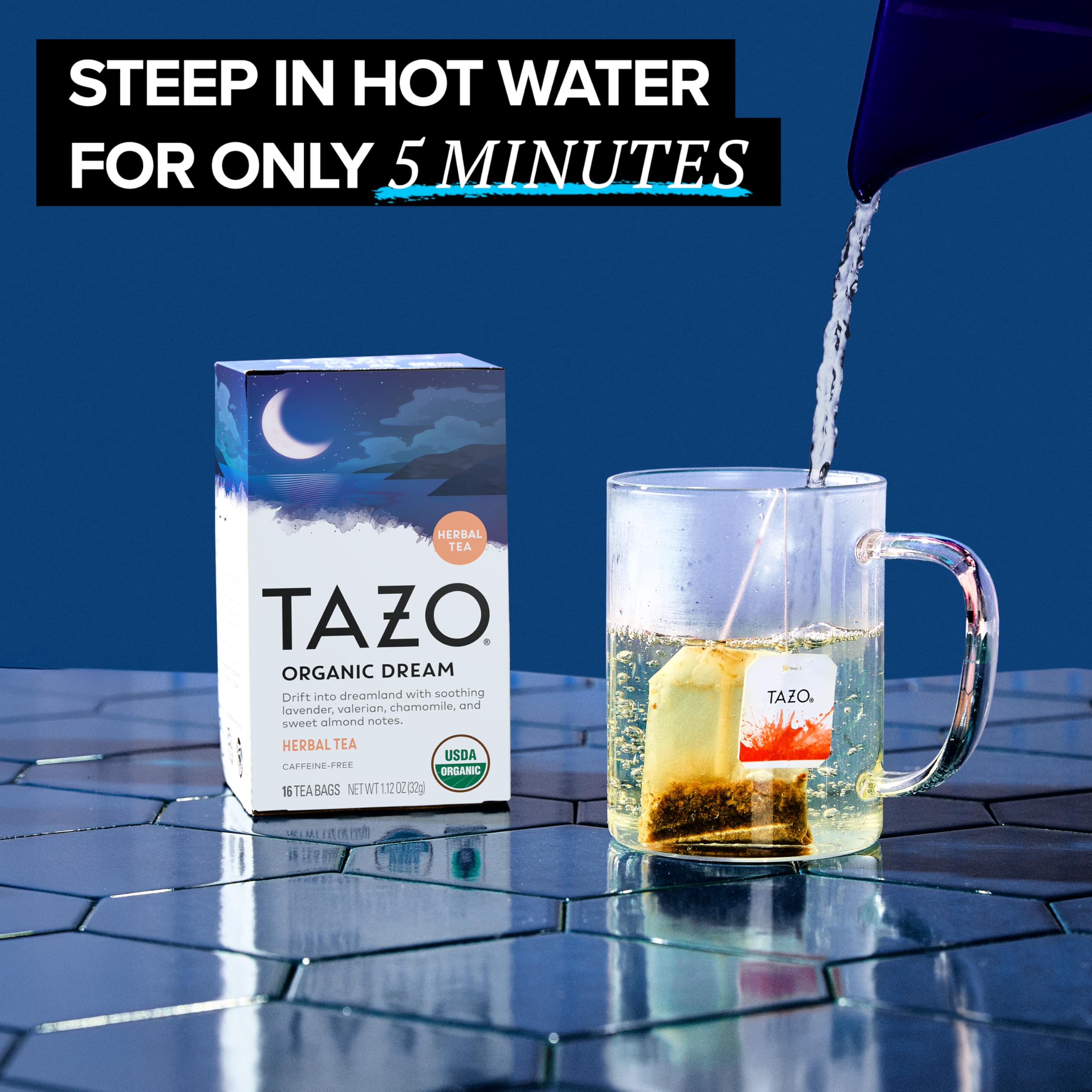 TAZO DREAM vanilla and almond notes add cozy flavor.