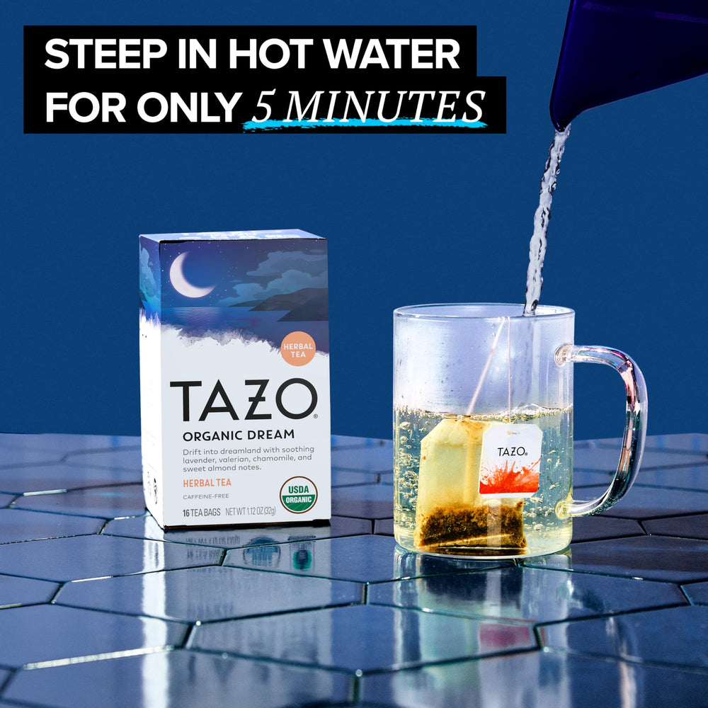 TAZO DREAM vanilla and almond notes add cozy flavor.