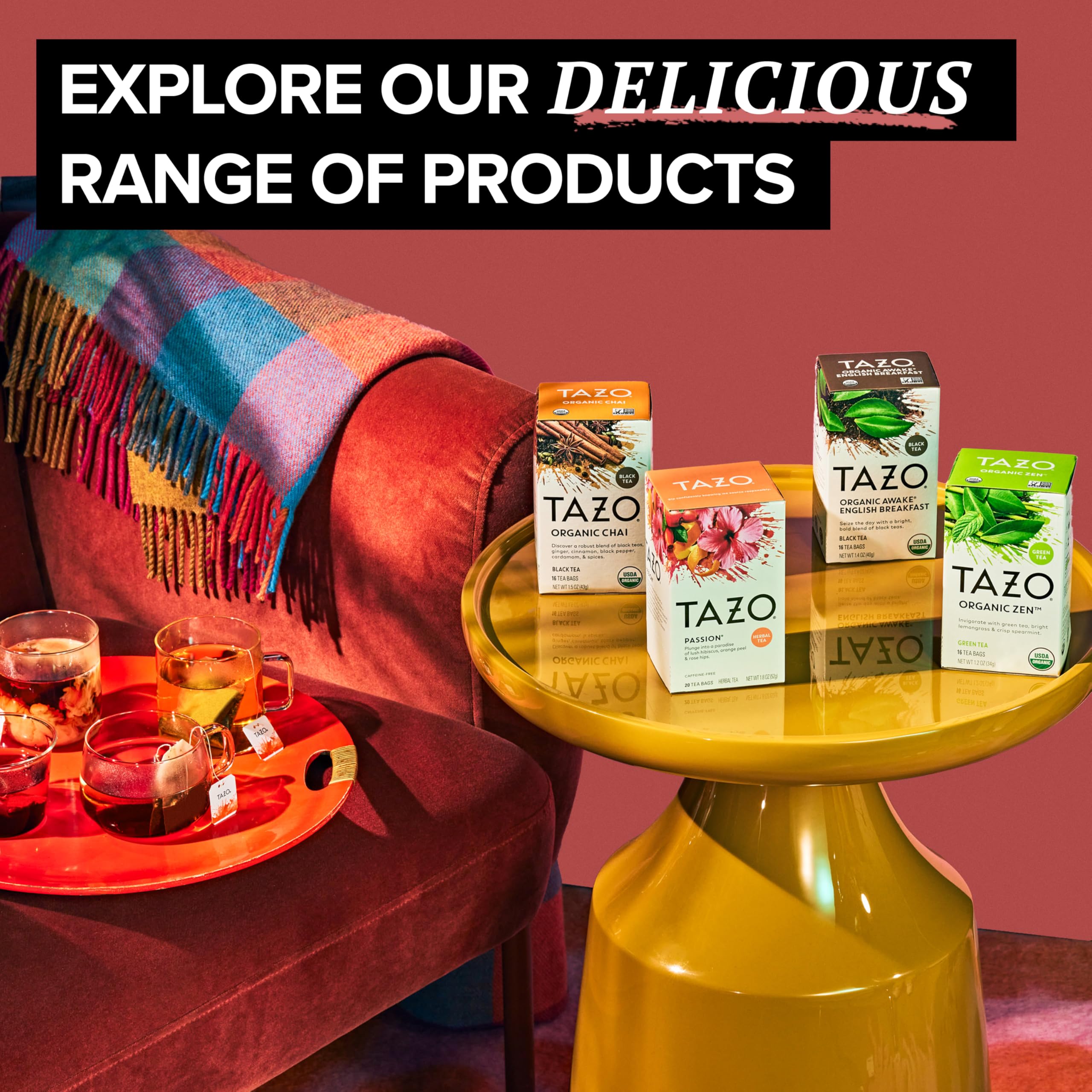 TAZO Organic Awake English Breakfast hot water pouring into tea cup.