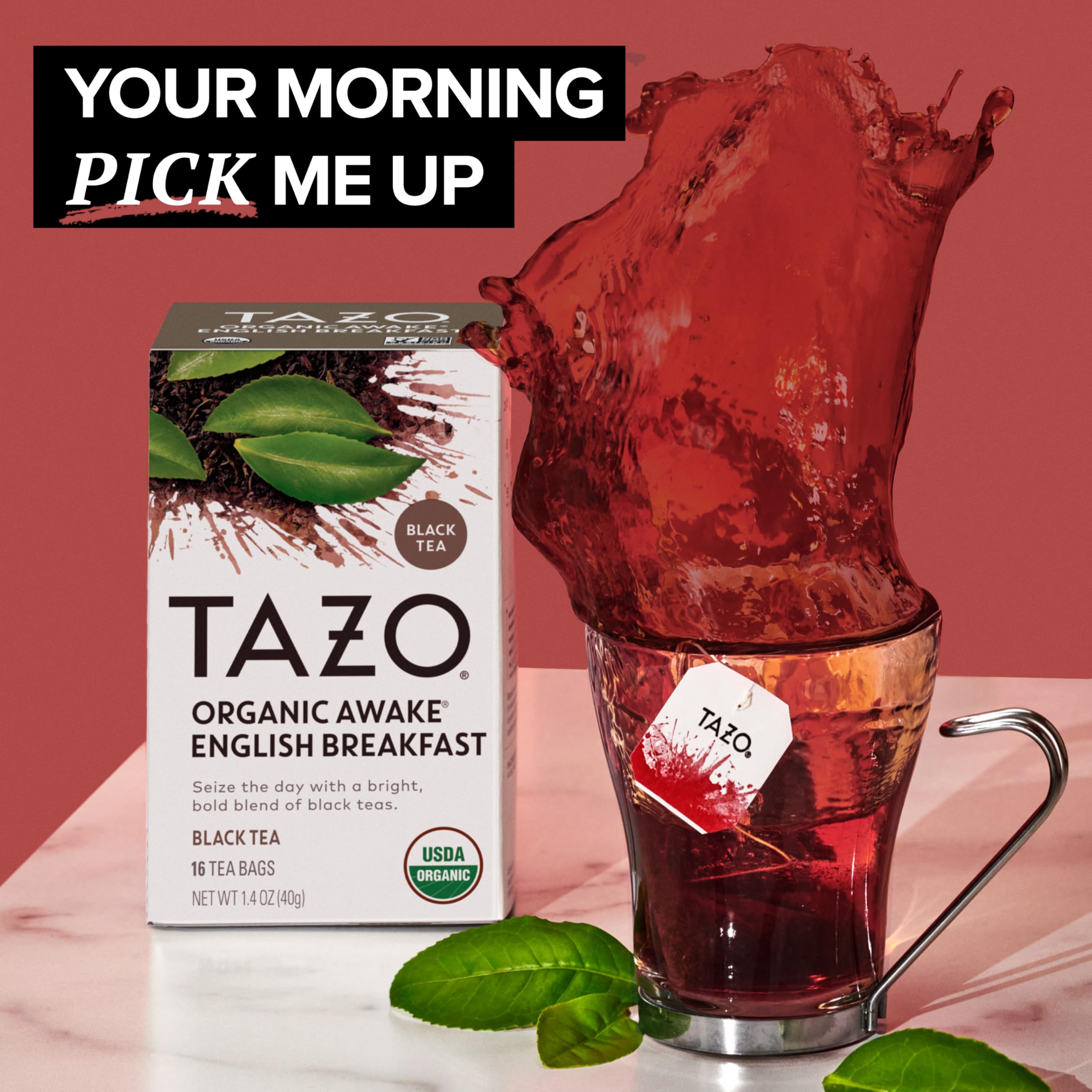 TAZO Organic Awake English Breakfast tea bags pack ready to brew.