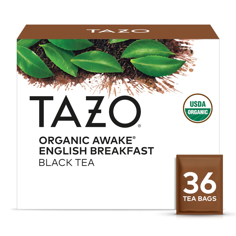 TAZO Organic Awake English Breakfast tea box ready for your morning routine.