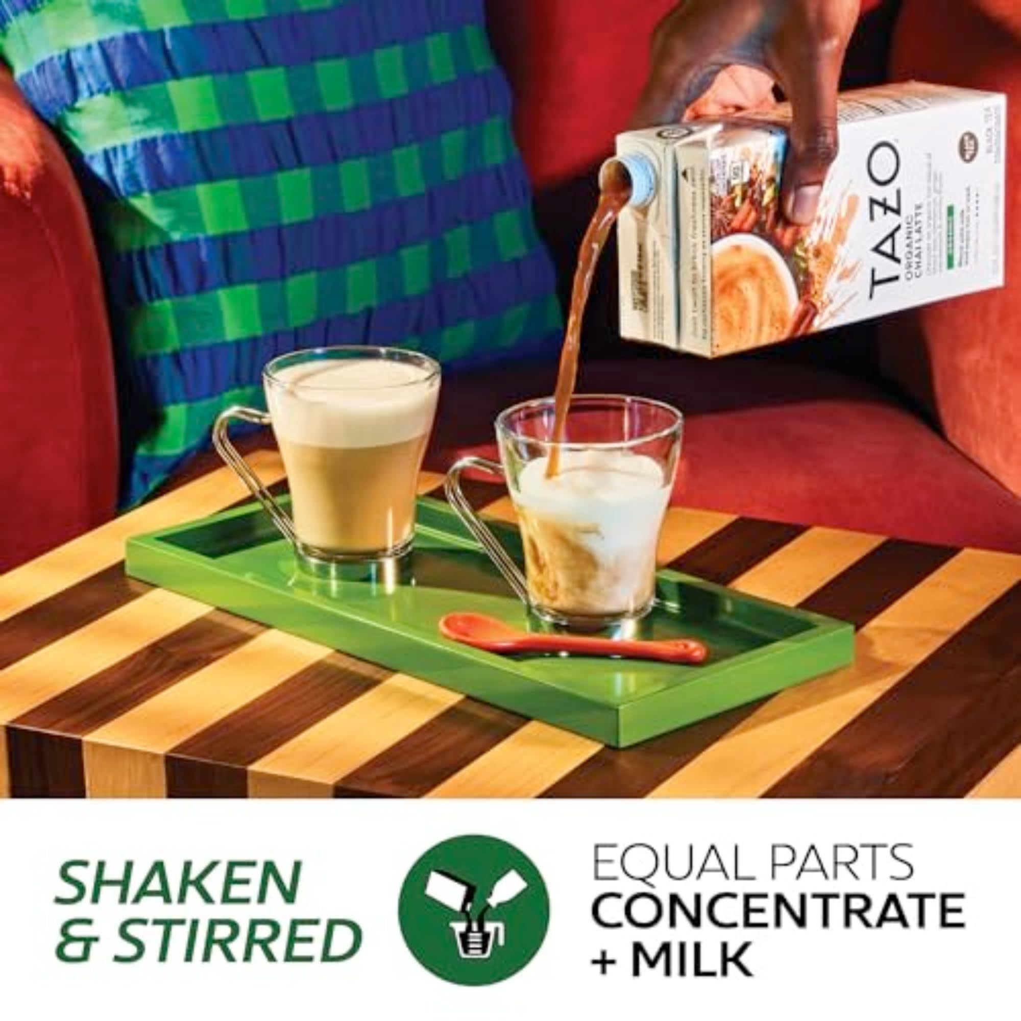 TAZO Organic Chai Latte concentrate over ice creates a refreshing iced chai.