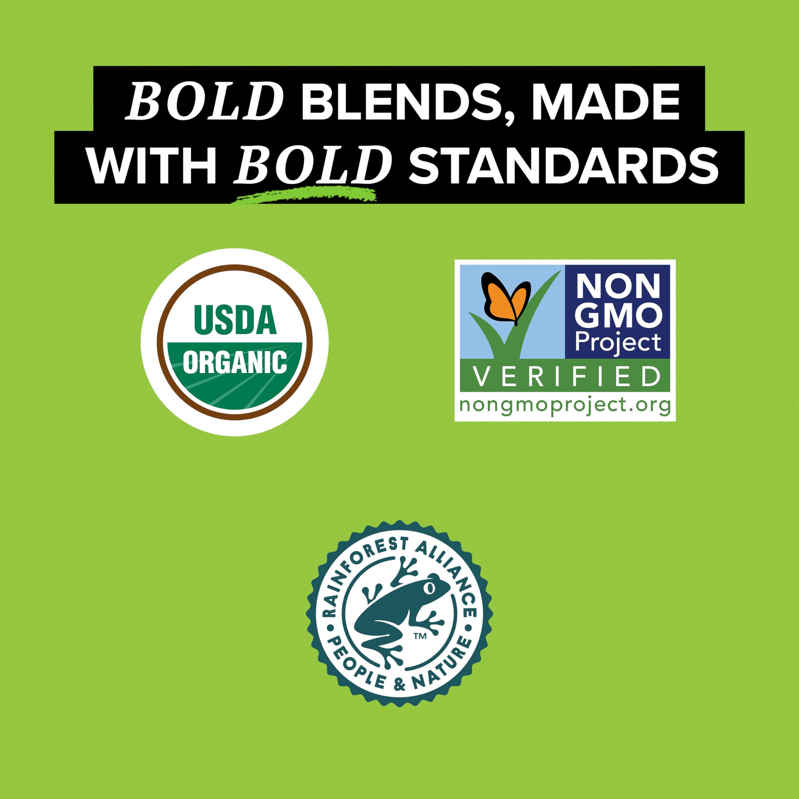 TAZO Organic Zen Green Tea packaging indicates kosher, organic, and Non-GMO verification