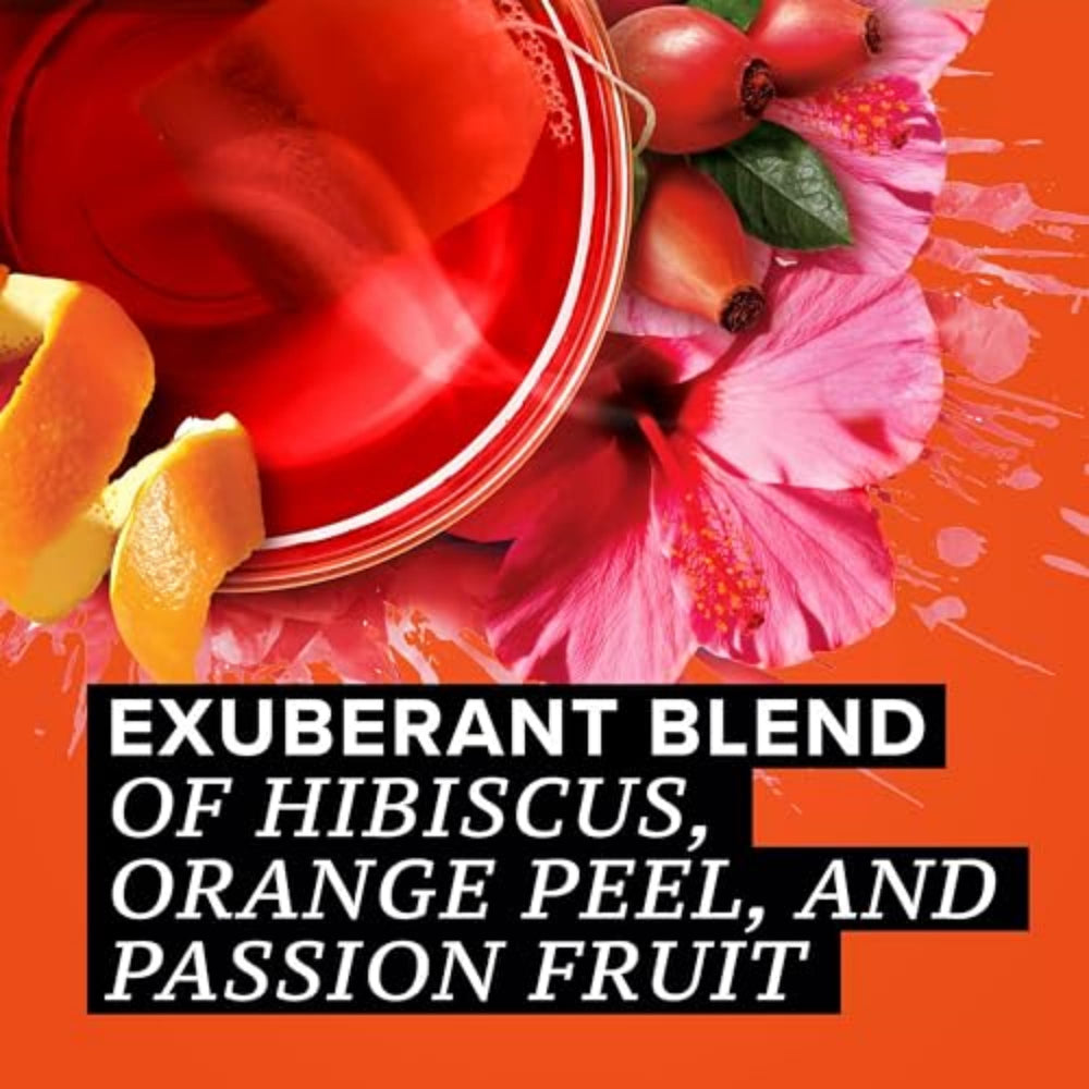Herbal blend of hibiscus, passionfruit, orange peel, and cinnamon for depth