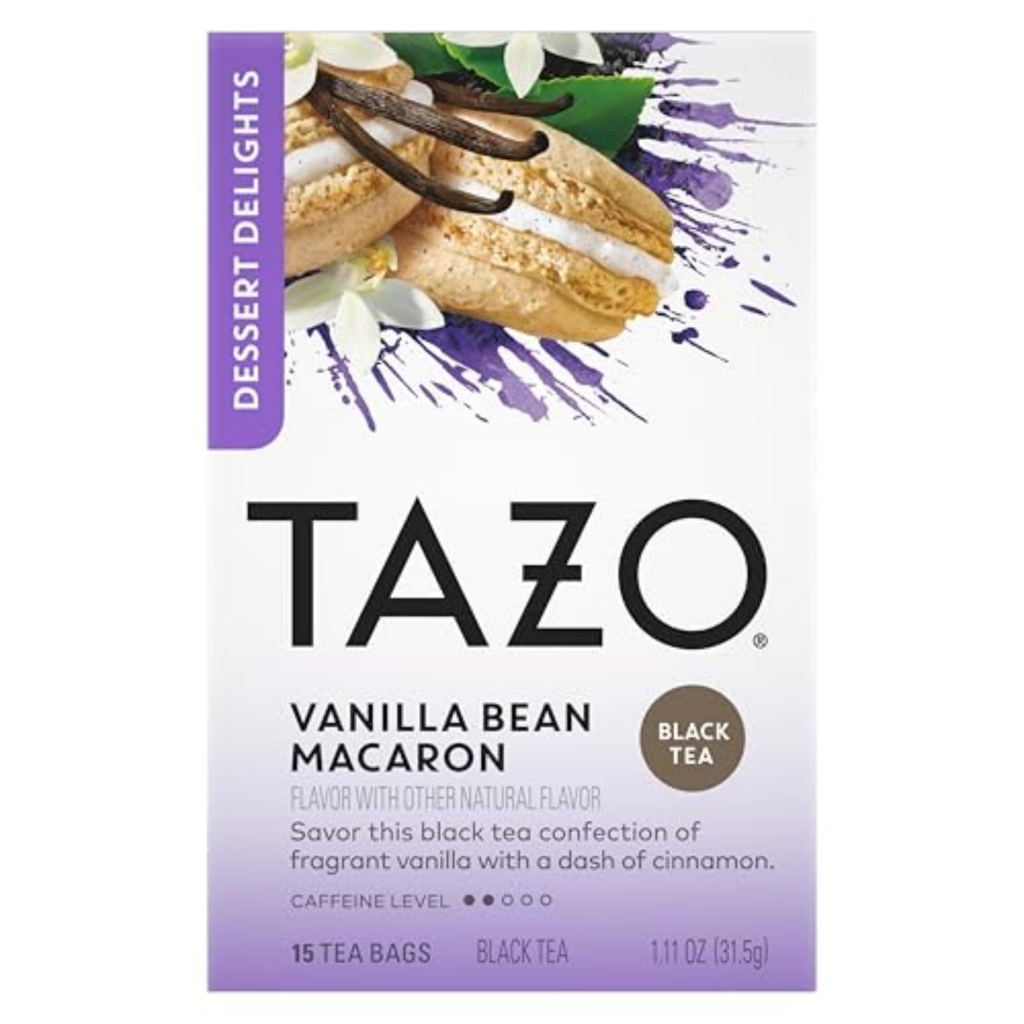 TAZO Vanilla Bean Macaron tea box showing its six-pack collection