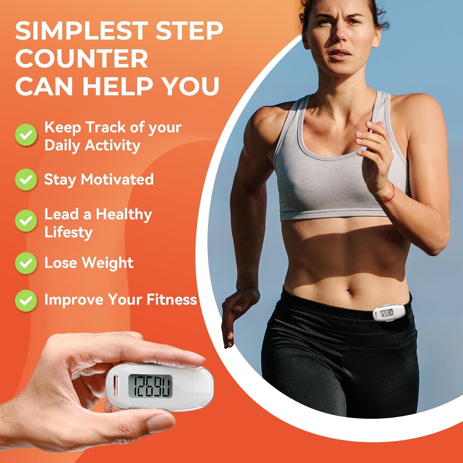 TAZUZFLA 3D pedometer worn with lanyard for all-day portability