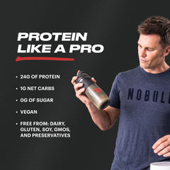 TB12 vegan pea protein powder label emphasizes clean, dairy-free ingredients.