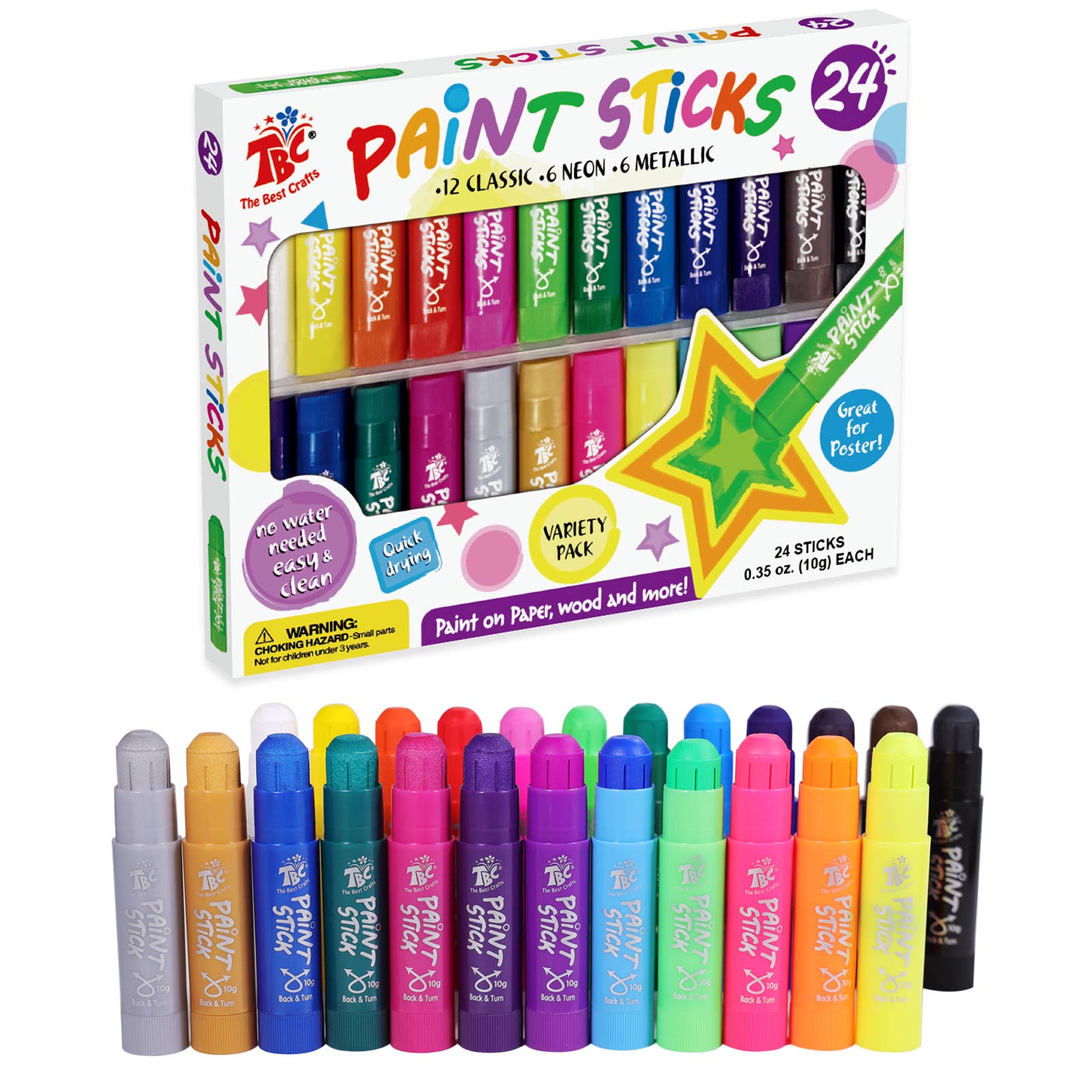 TBC The Best Crafts paint sticks 24 classic colors pack for vibrant classroom artworks