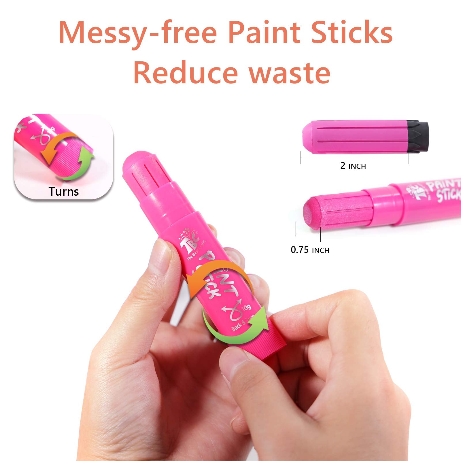 TBC The Best Crafts paint sticks feature a twist core to reduce waste and mess