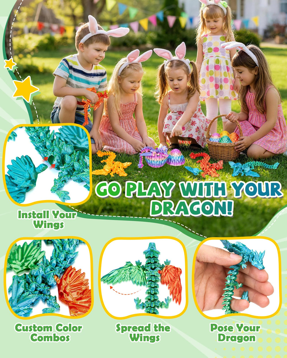 TBOLINE 3D-printed dragon toy with interchangeable wings