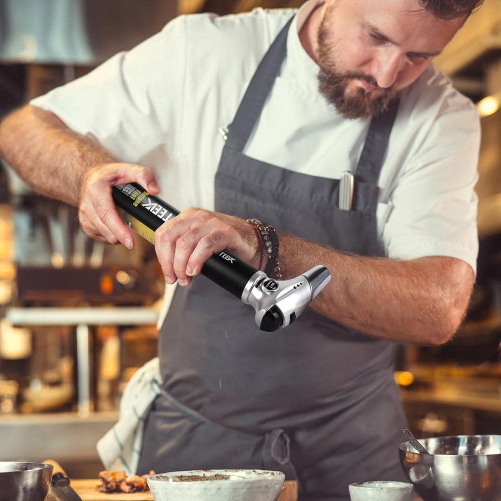 TBTeek refill in kitchen torch scenario for precise searing.