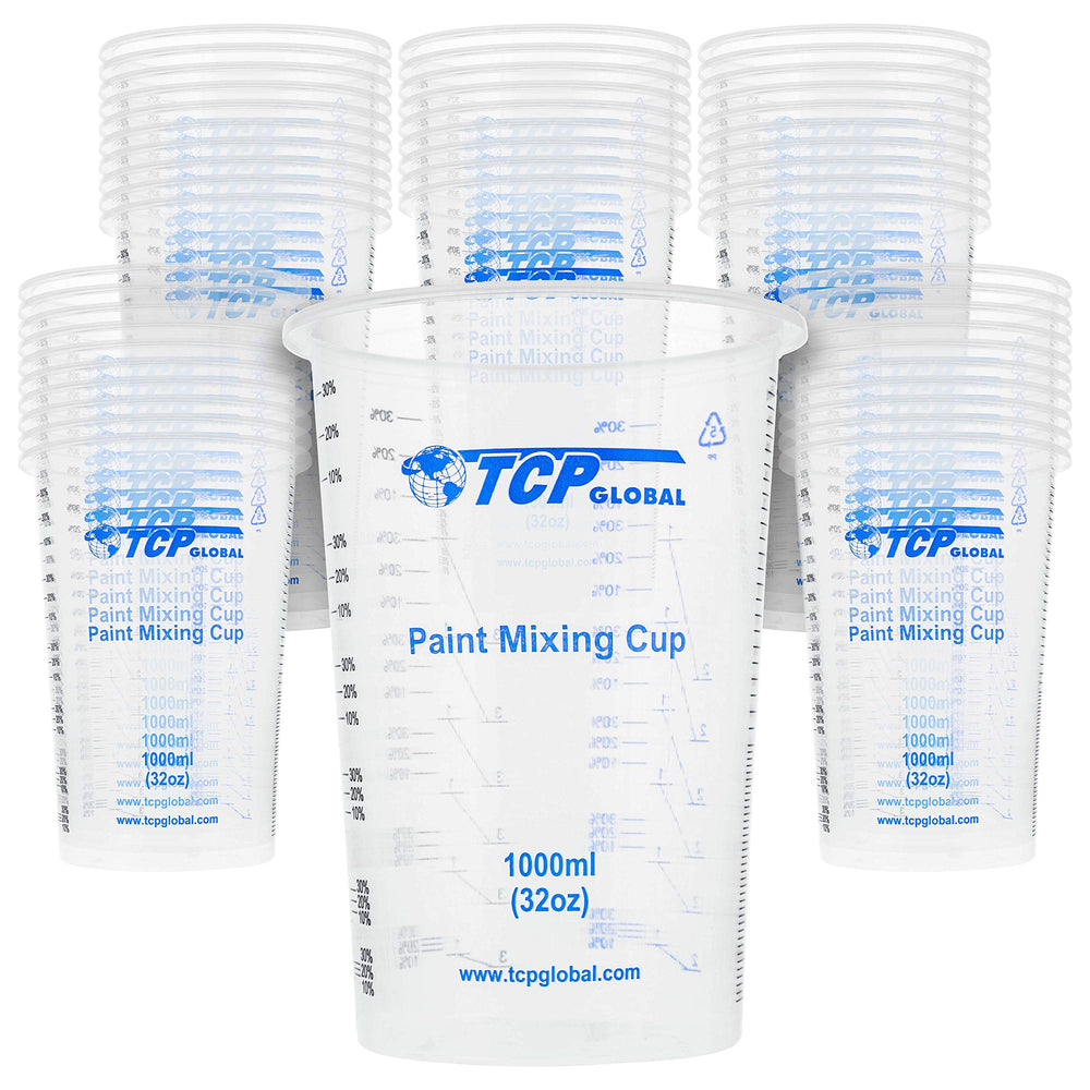 TCP Global 32oz mixing cup with graduated scales for precise liquid ratios