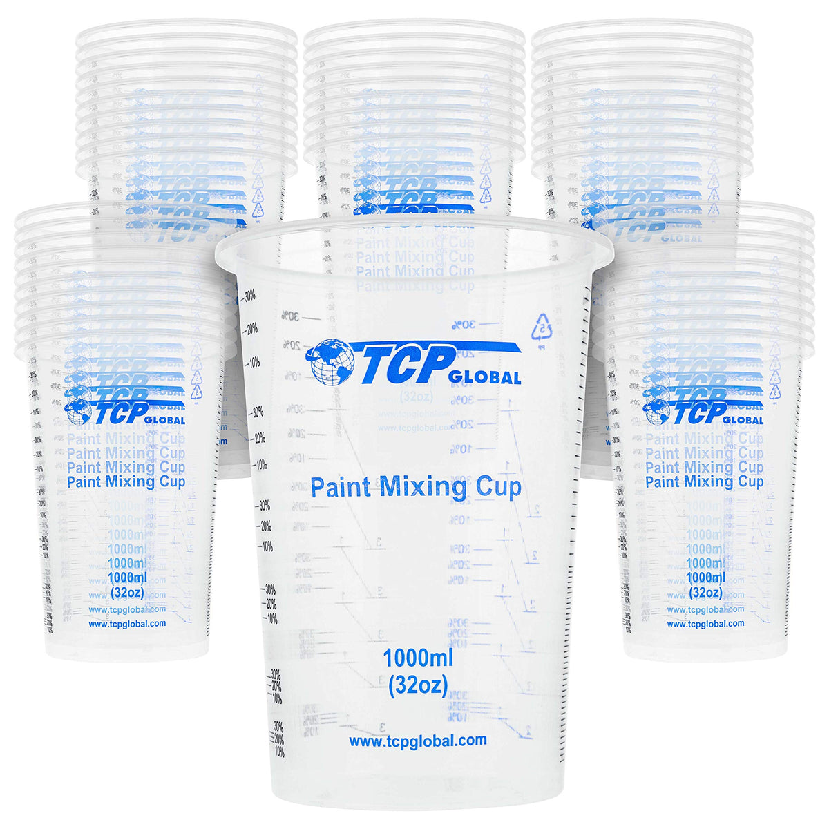 TCP Global 32oz mixing cup with graduated scales for precise liquid ratios