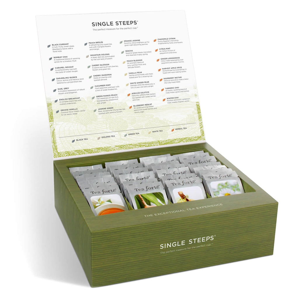 Brewed Tea Forte cup capturing warm aroma and smooth flavor