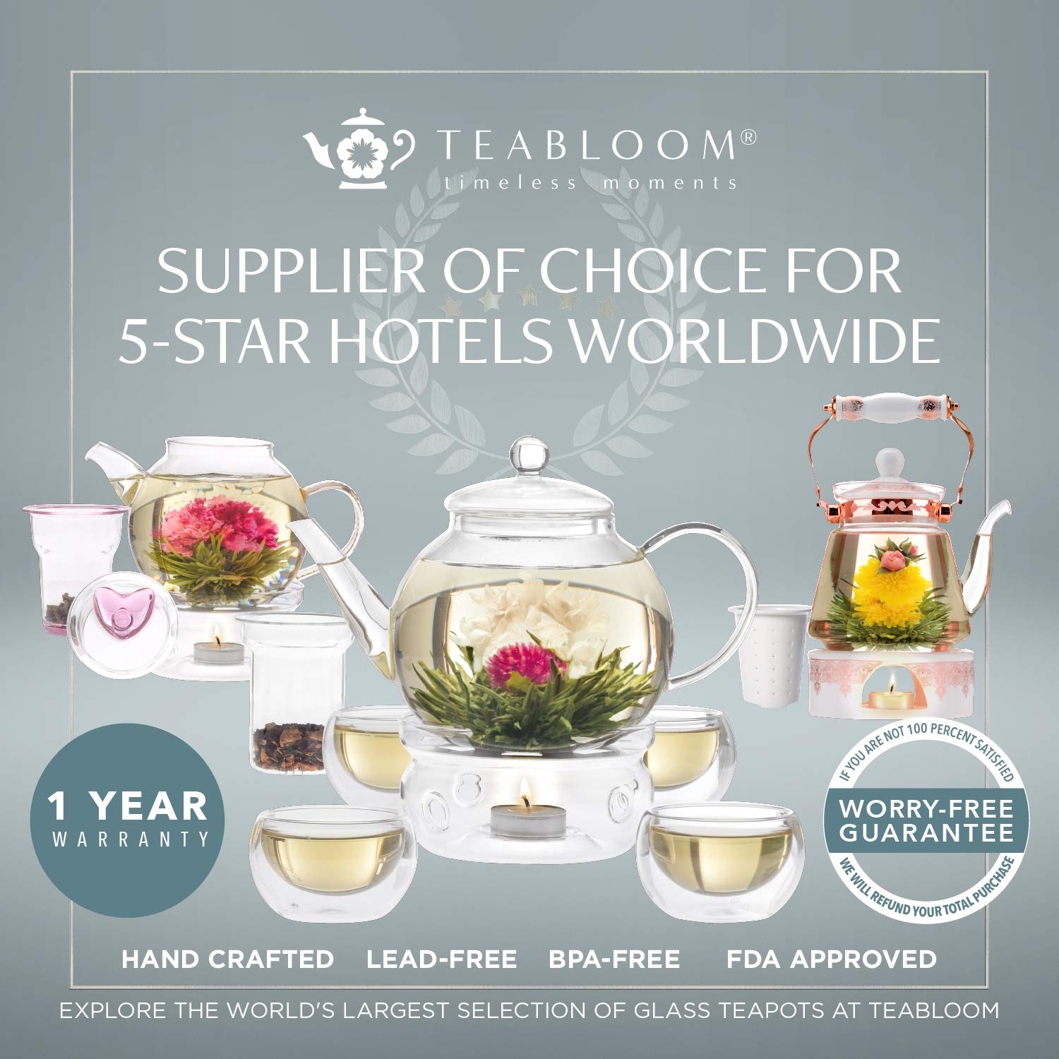 Teabloom 40-ounce capacity suits small gatherings and daily tea rituals.