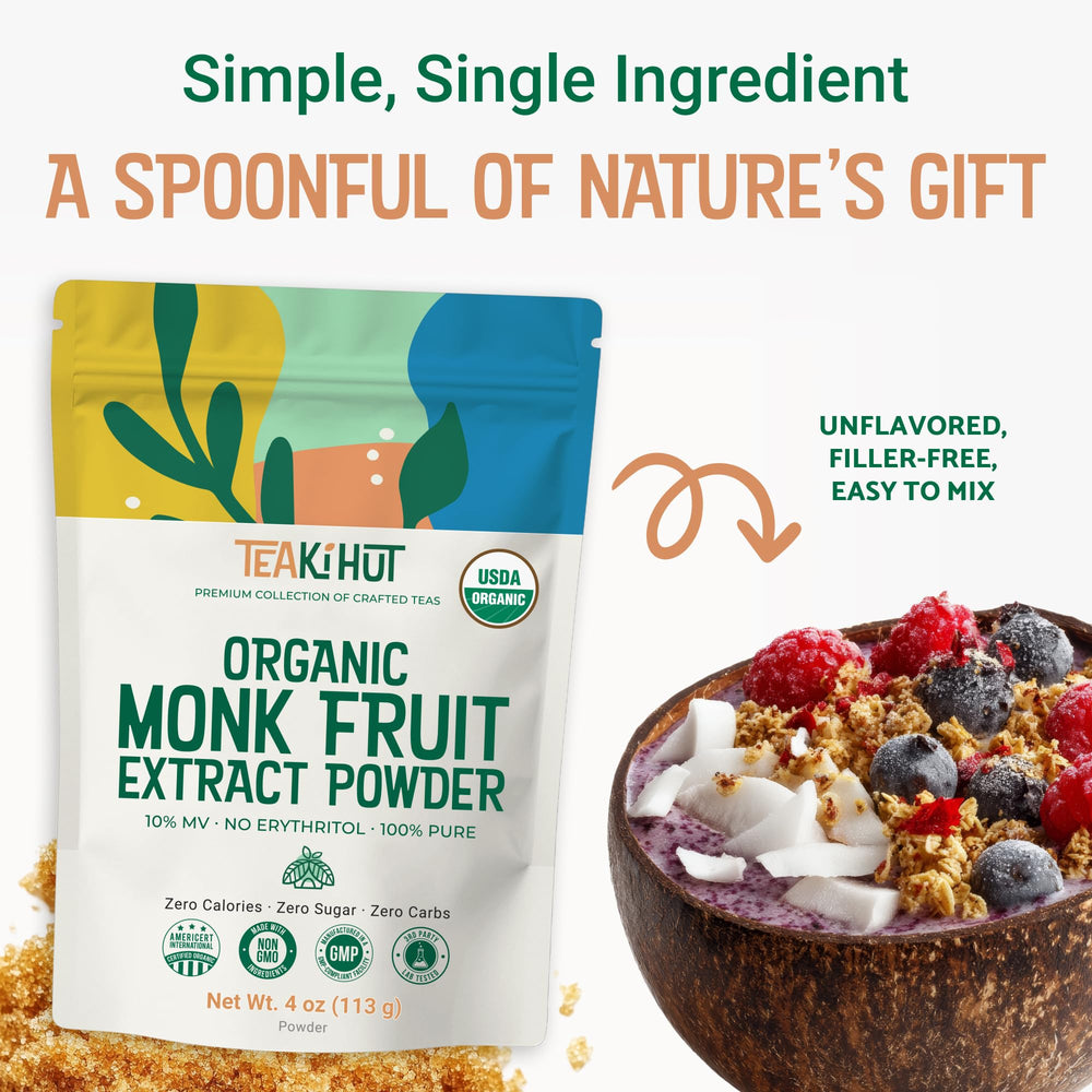 TEAki Hut Monk Fruit Powder with measuring scoop enables easy portion control