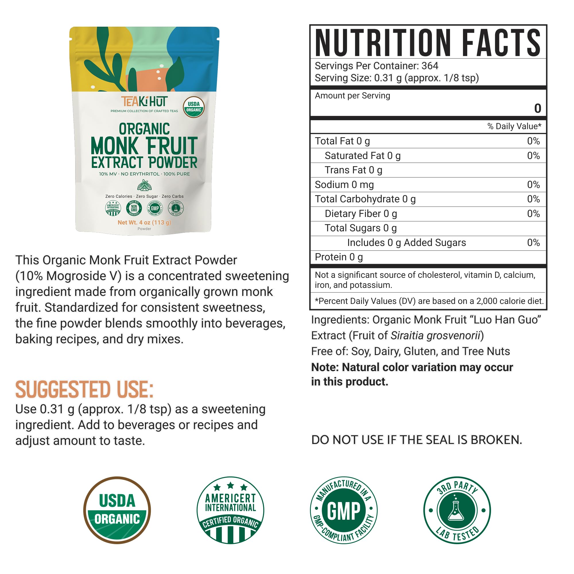 TEAki Hut Monk Fruit Powder close-up reveals fine texture and Mogroside V sweetness