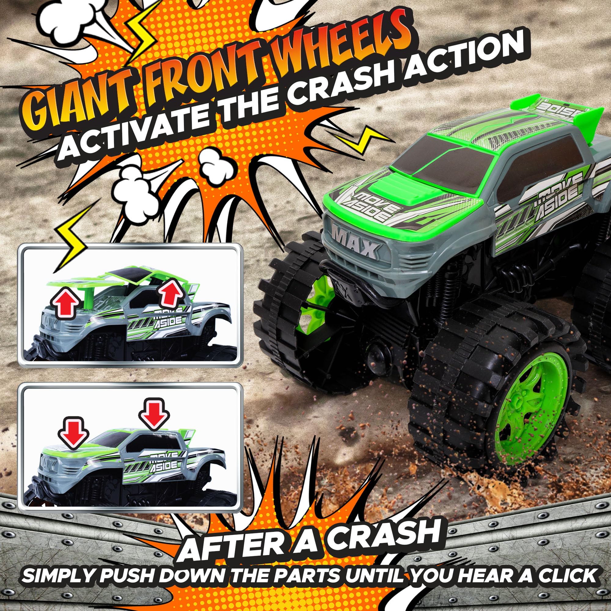 Team Power Exploding Monster Truck lights and sounds highlight kinetic play and excitement.