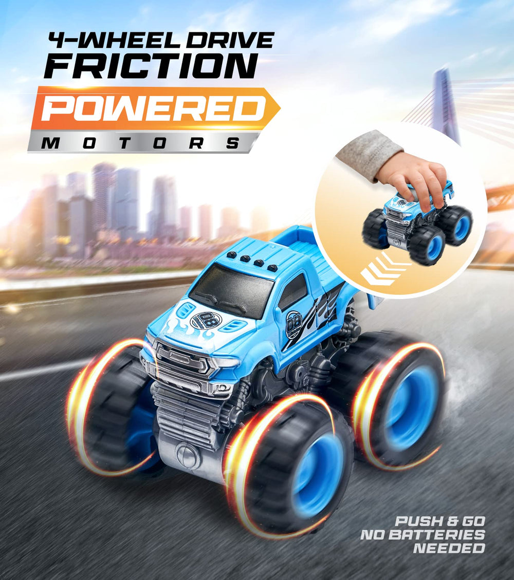 Team Power Monster Trucks performing 360° stunts for thrilling play
