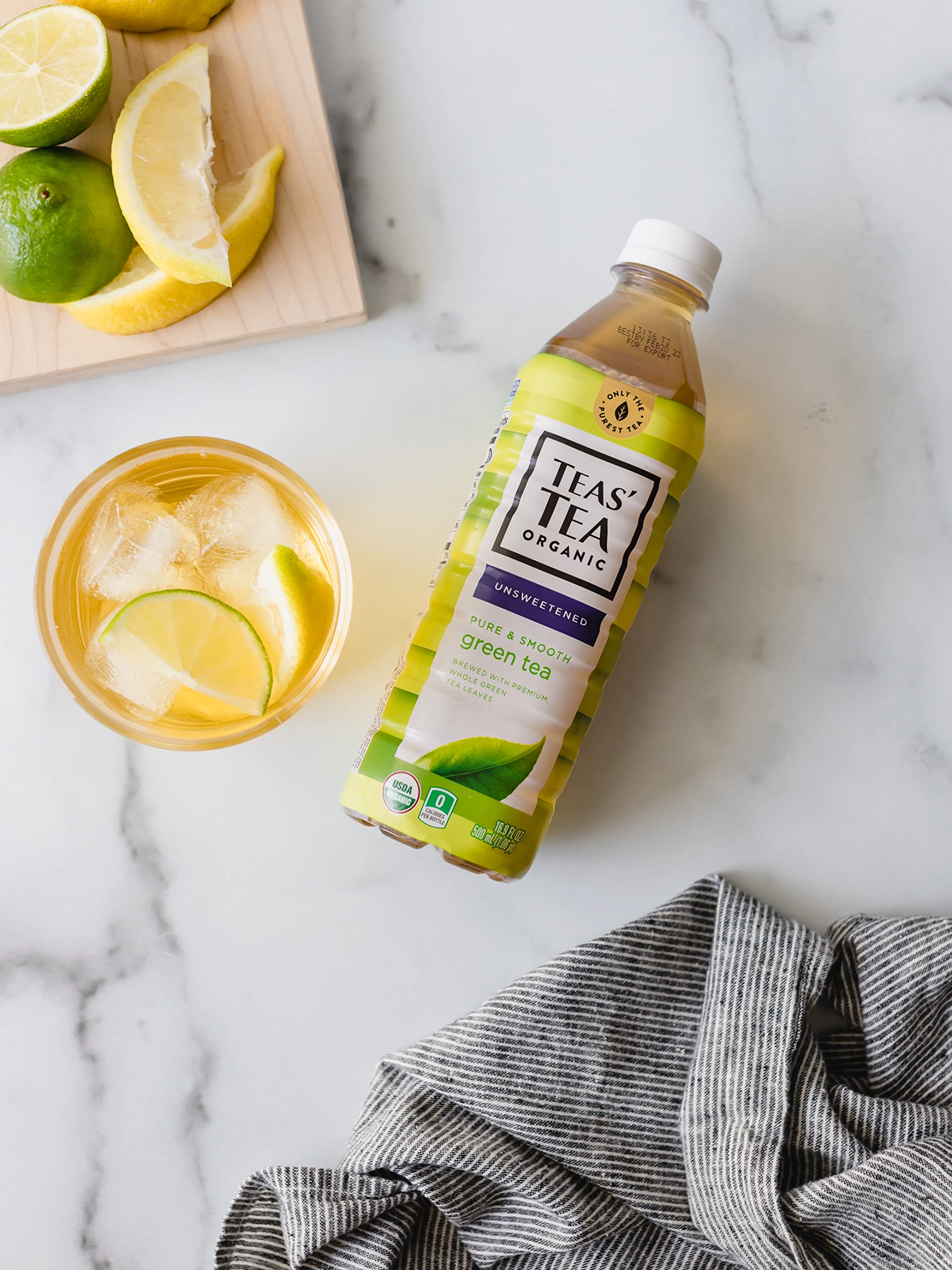 Teas' Tea Unsweetened Pure Green Tea label highlighting organic ingredients