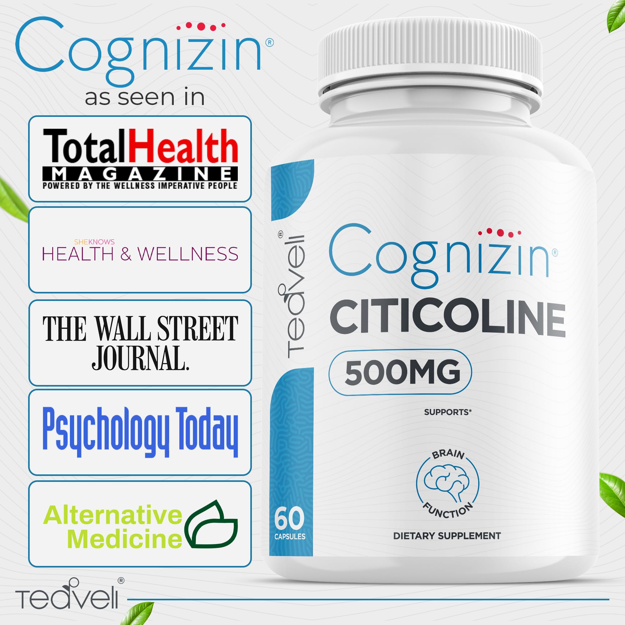 Teaveli Cognizin capsule in hand hints at convenient daily supplementation.