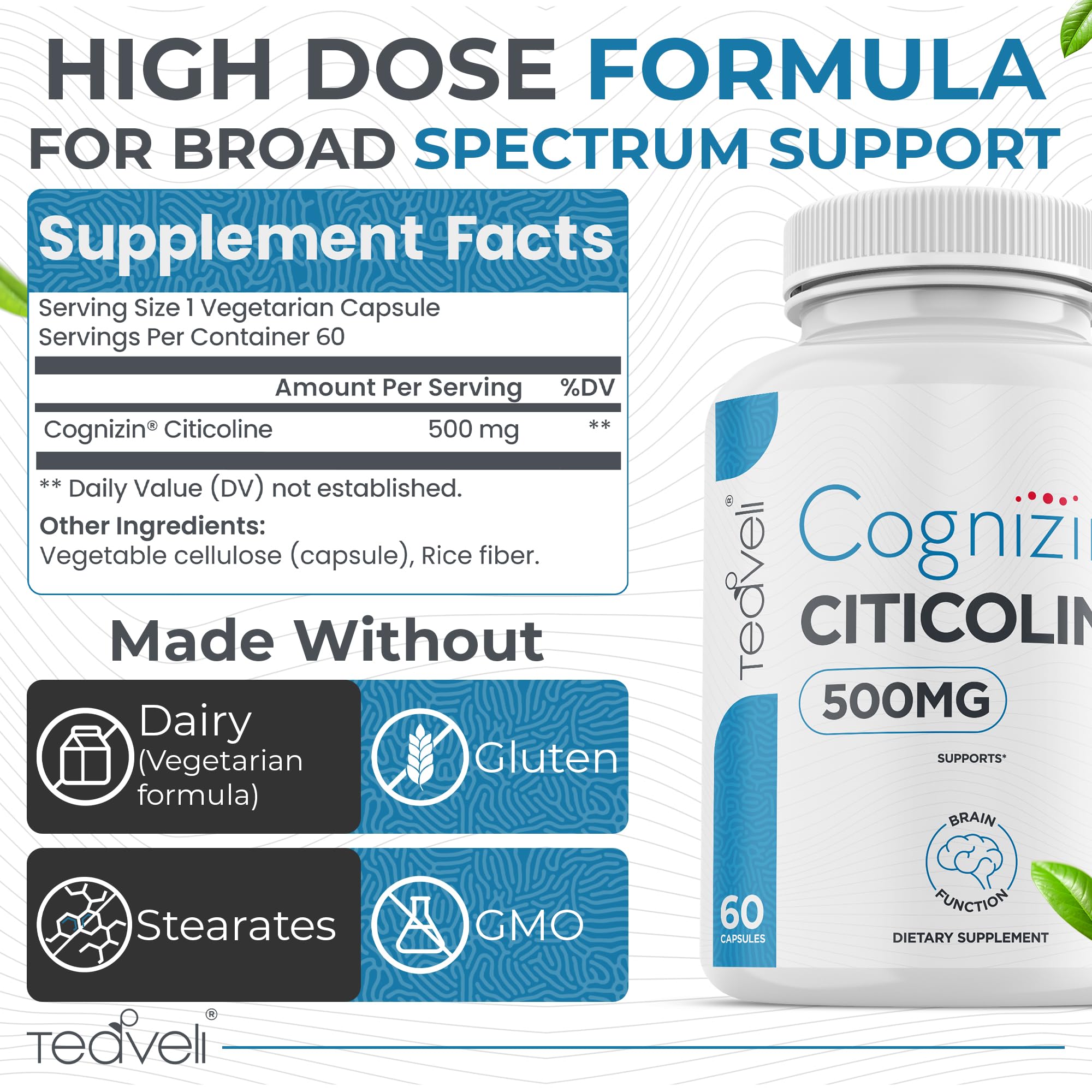 Teaveli Cognizin capsules ready to dispense indicating convenient daily cognitive support.