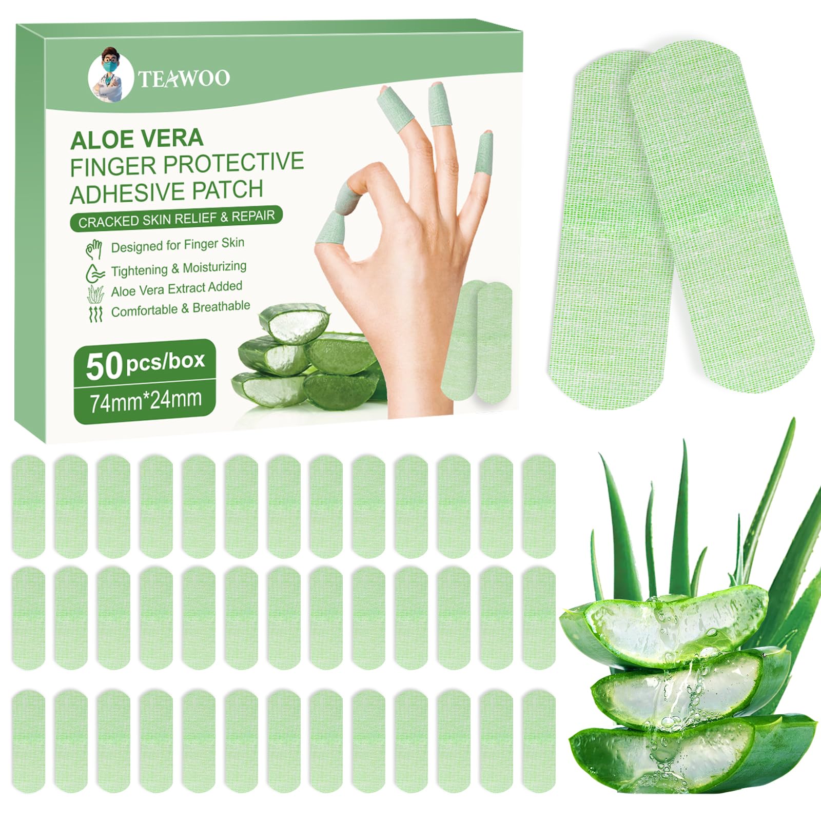 TEAWOO Aloe Vera Hand Patches packaging close-up for daily protection.