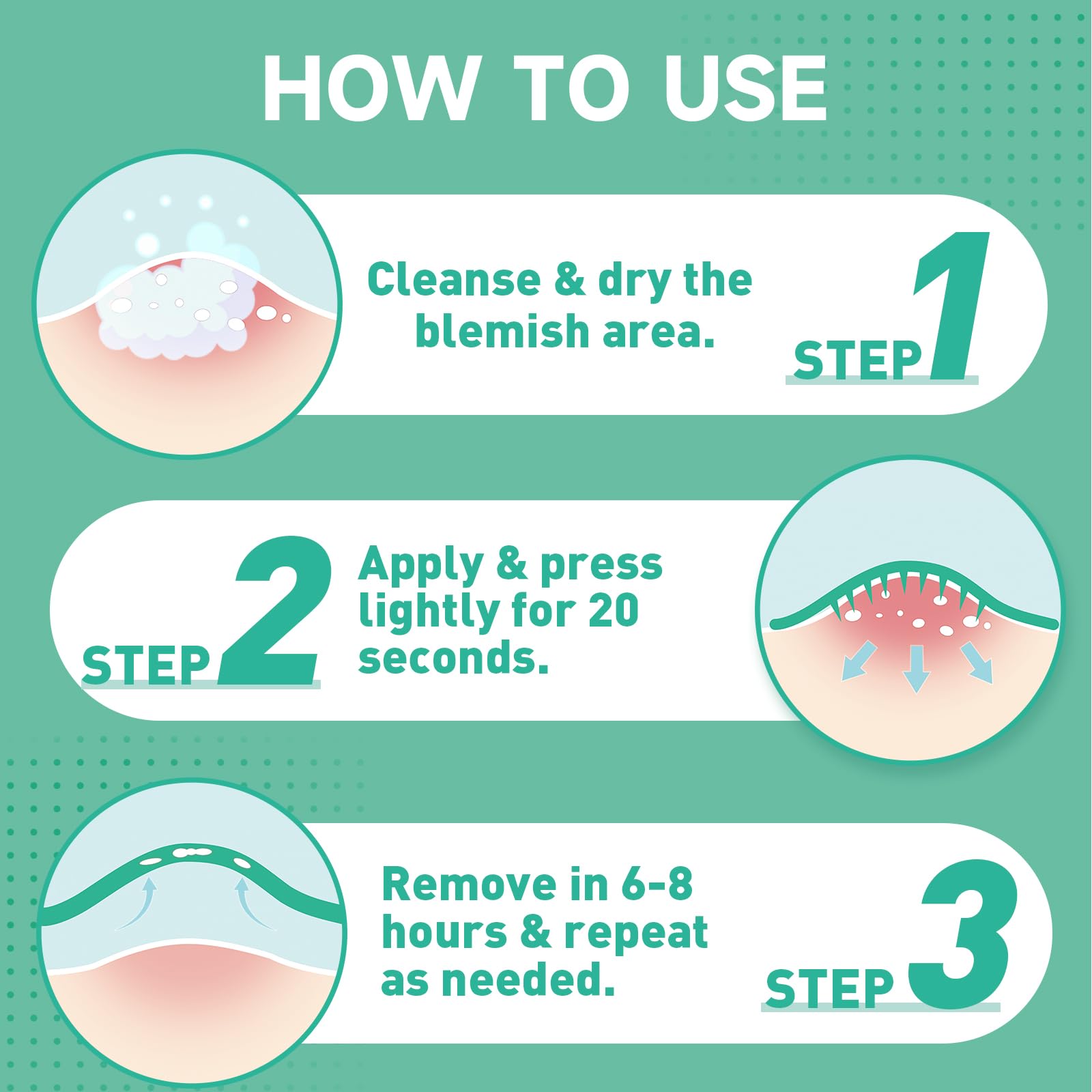 Patches applied to skin demonstrate discreet coverage under makeup.