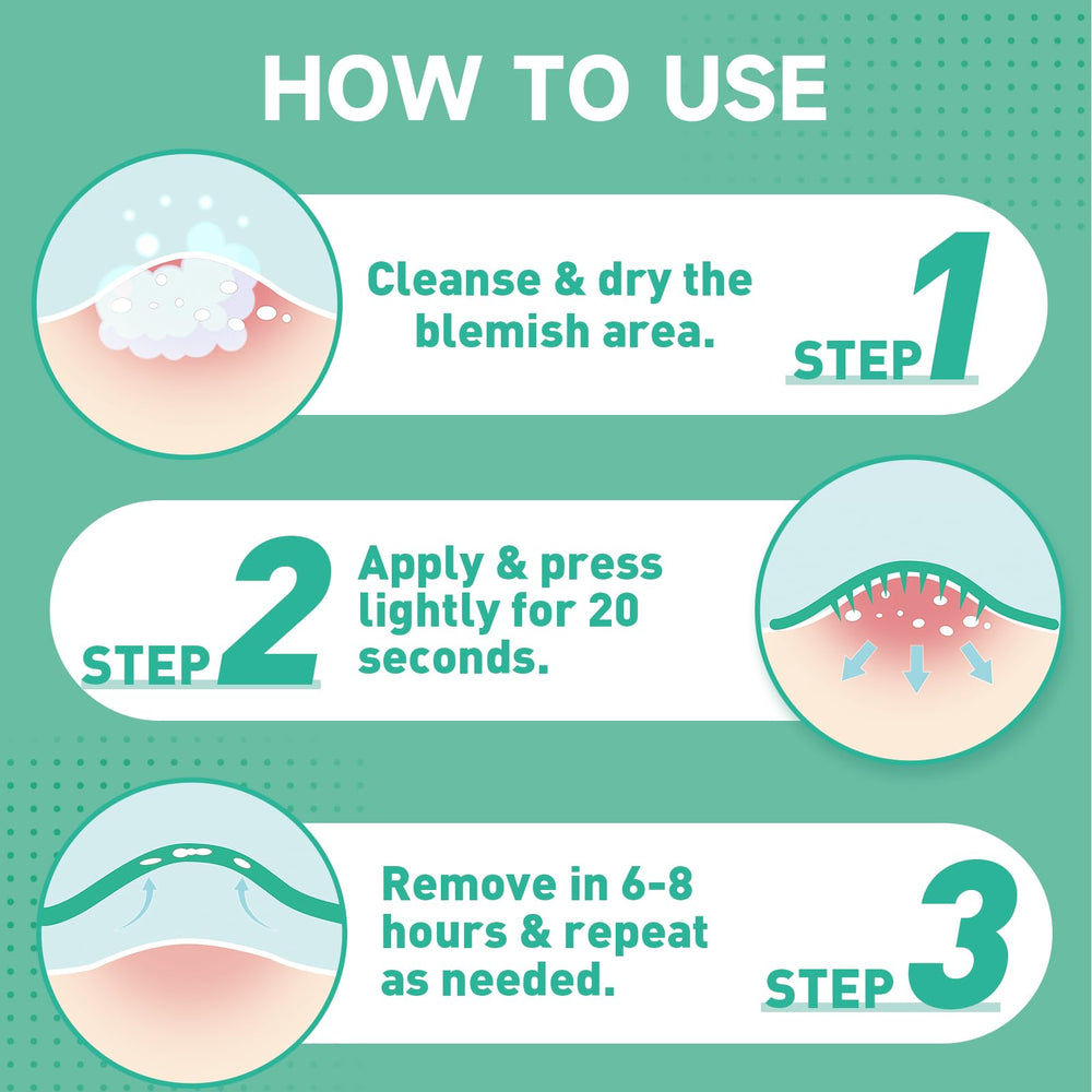 Patches applied to skin demonstrate discreet coverage under makeup.