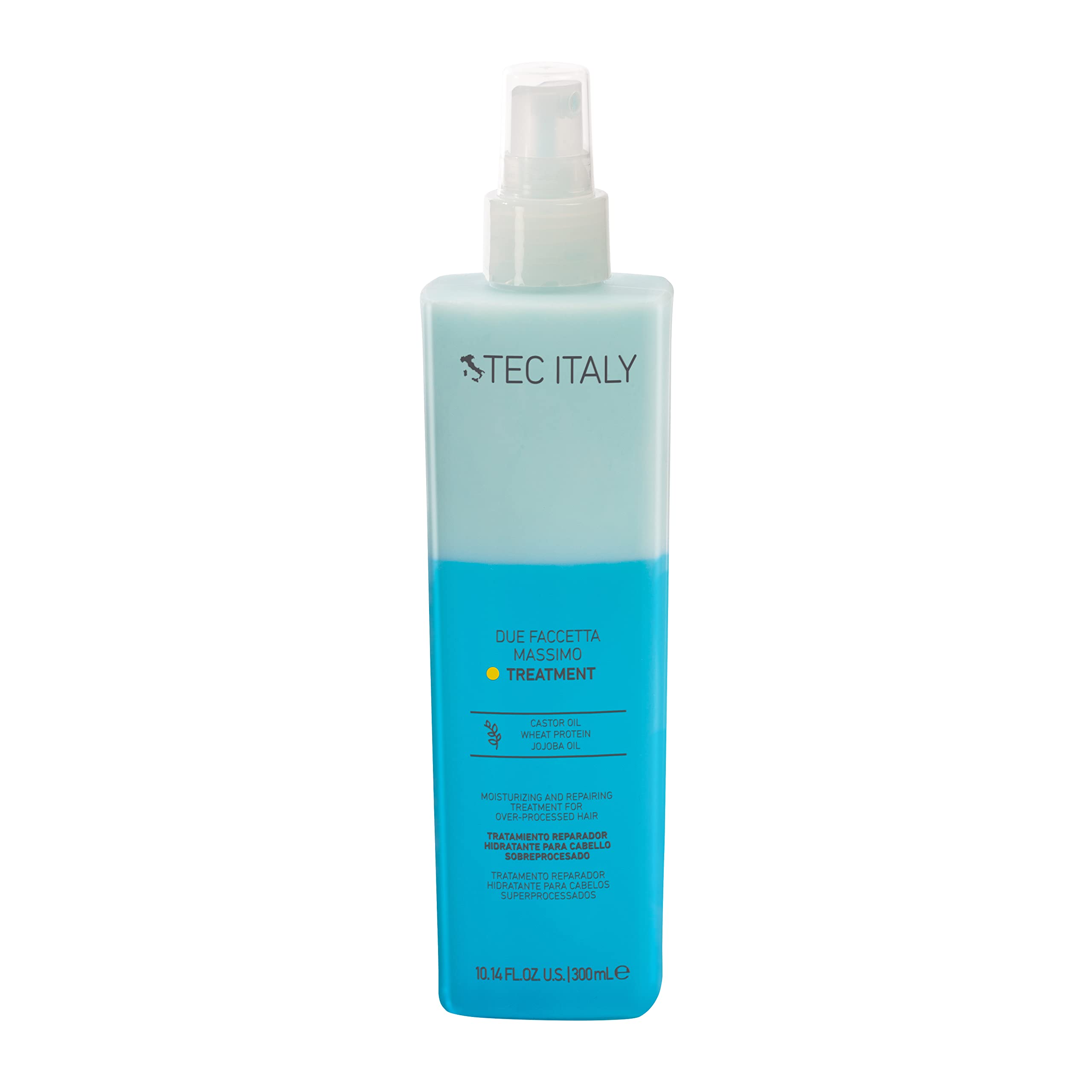 Tec Italy Due Faccetta Massimo bottle pouring hydrates and protects hair with hydro-nourishing action.